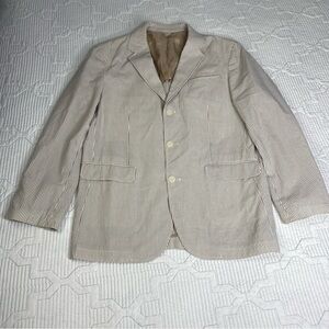 Alex Cannon Men’s Size L Seersucker Blazer Unstructured Beige White 3 Button